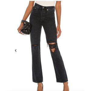 Agolde Lana Straight Jeans in Disorder Black w Rips Size 28